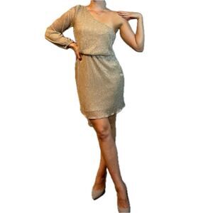 Bisou Bisou Asymmetrical One Shoulder Shimmer Shine Metallic Mini Dress 4